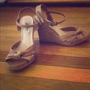 Dune London Tan Knotted Wedges
